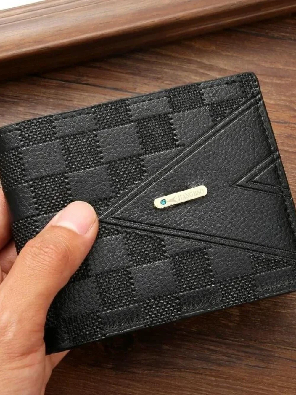 Men's Black Textured Leather Card & Key Holder Wallet